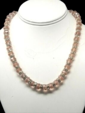 PINK GLASS BEADS AND METAL W/RHINESTONES NECKLACE
